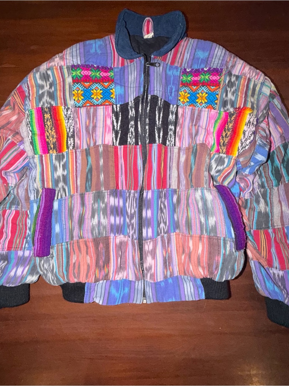 Vintage Los Breves Guatemala Patchwork Woven Cotton Jacket L